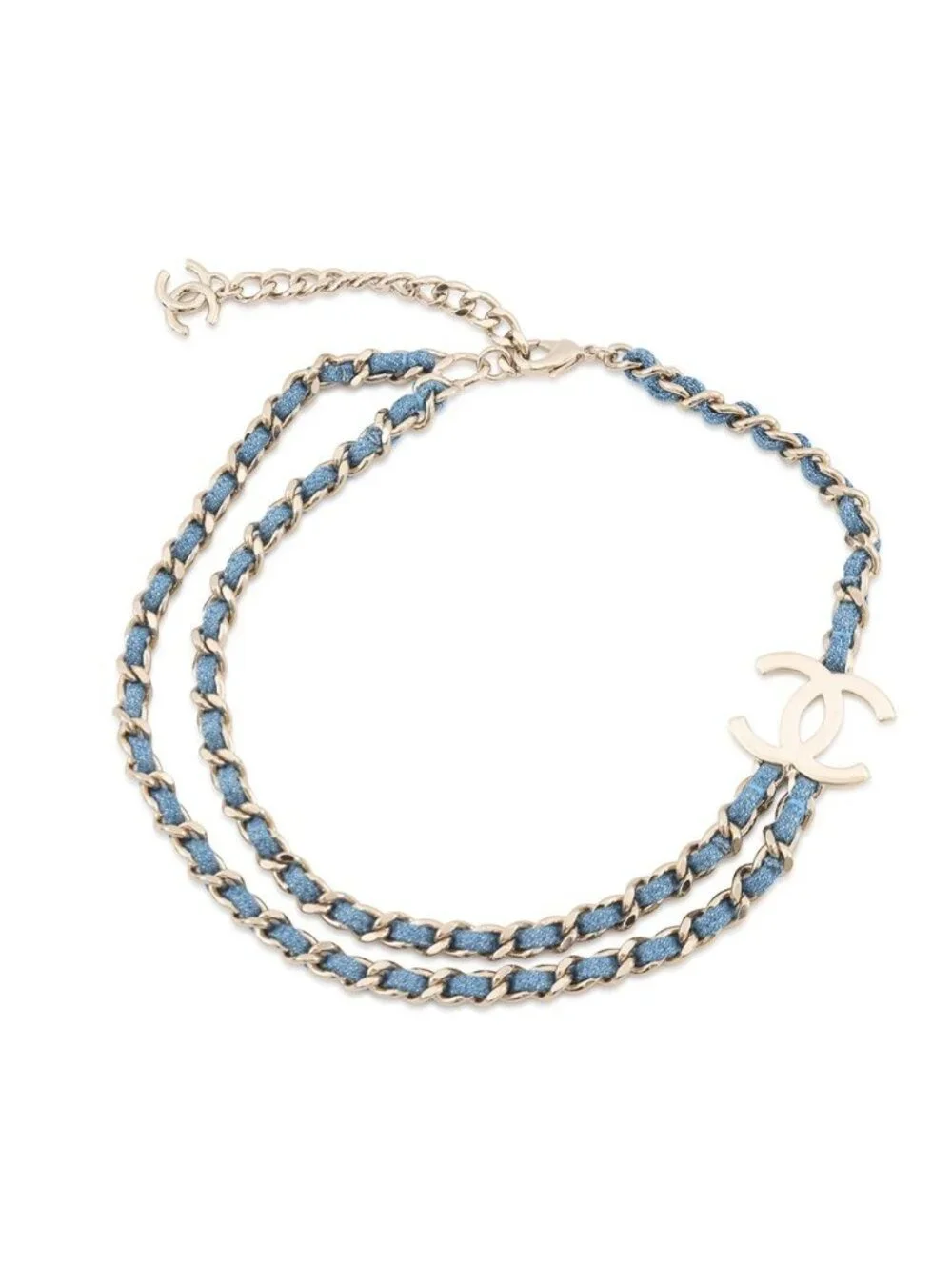 Chanel Necklace CC Logo Charm Denim B 25 P Choker